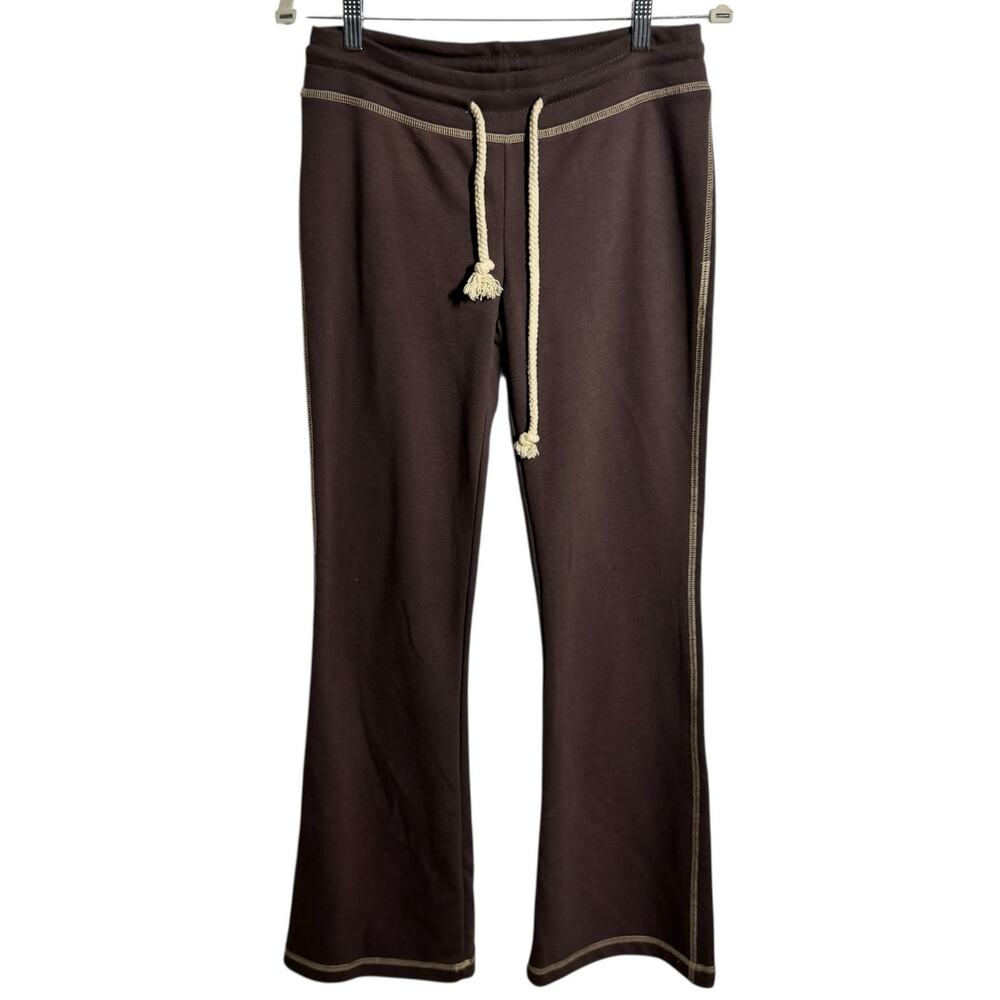 Edikted Sweatpants Women M Brown Exposed Stitching Flared Y2K Rope Tie Casual
